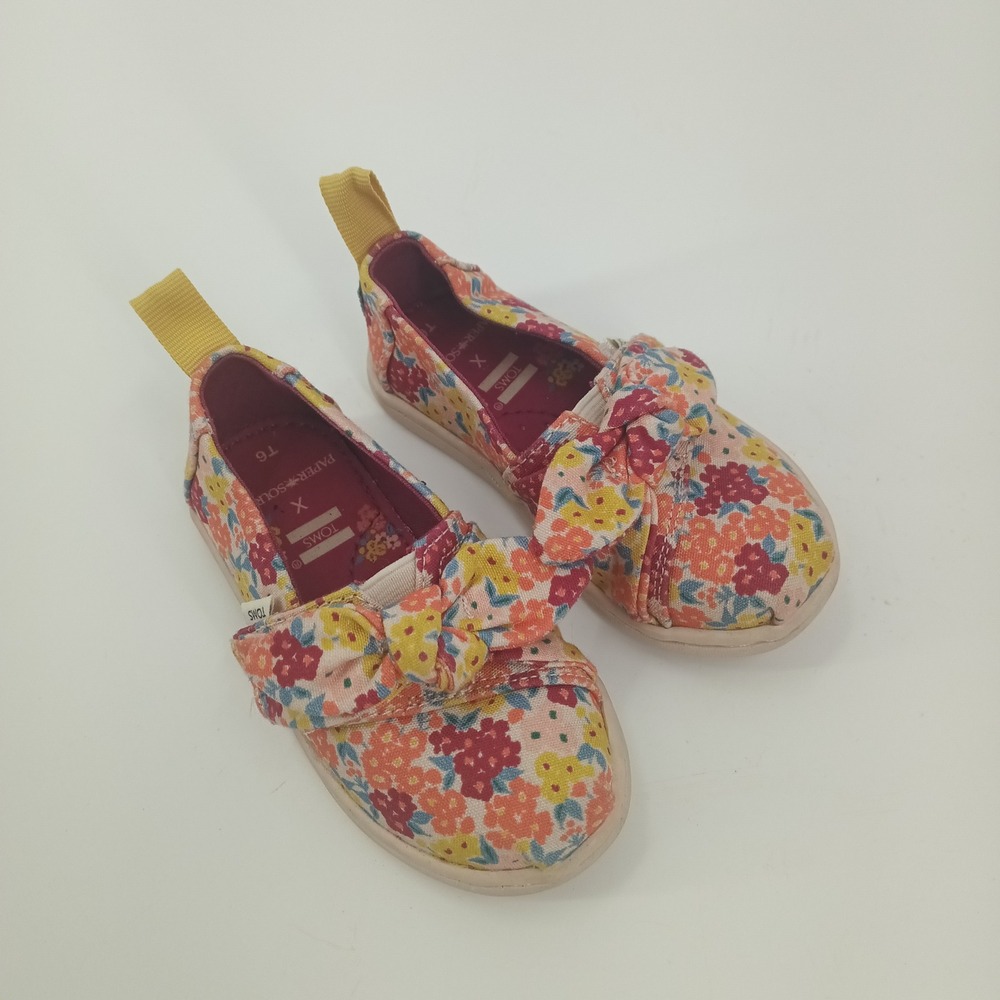 TOMS x Paper Source Toddler Girls Floral Alpargata Knot Slip On Shoes Size T6